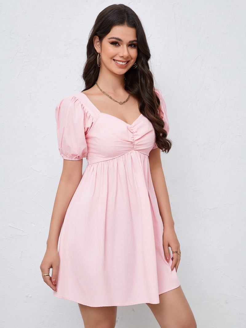 V-Neck Pleated Chest Slim Fit Dress - Image 3