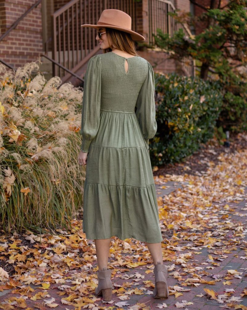 Retro French Smocked Lantern Sleeve Winter Dress - Image 3