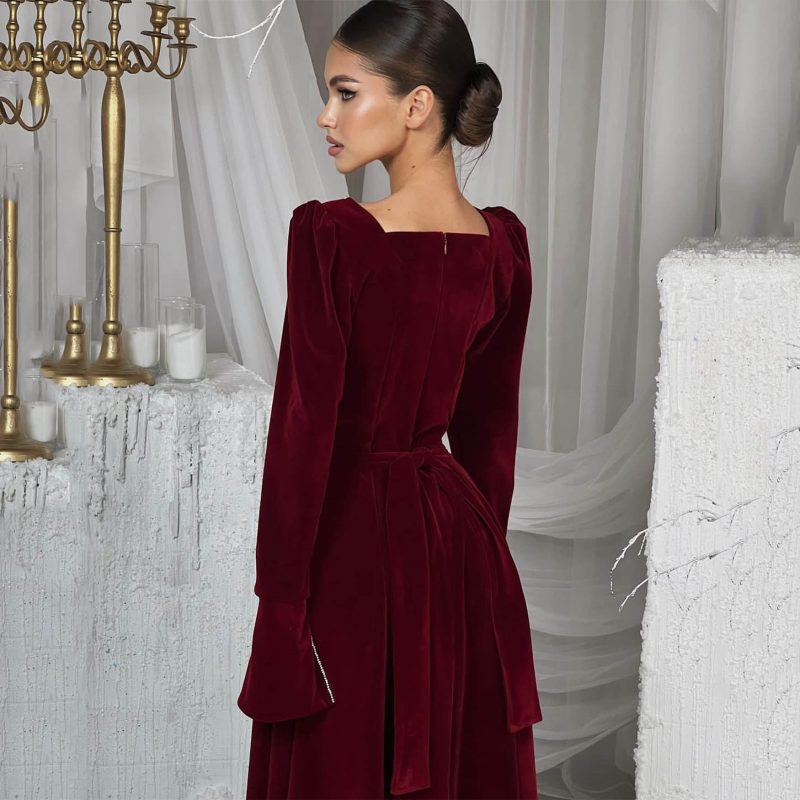 Velvet Bell Sleeve French A-Line Party Dress - Image 2
