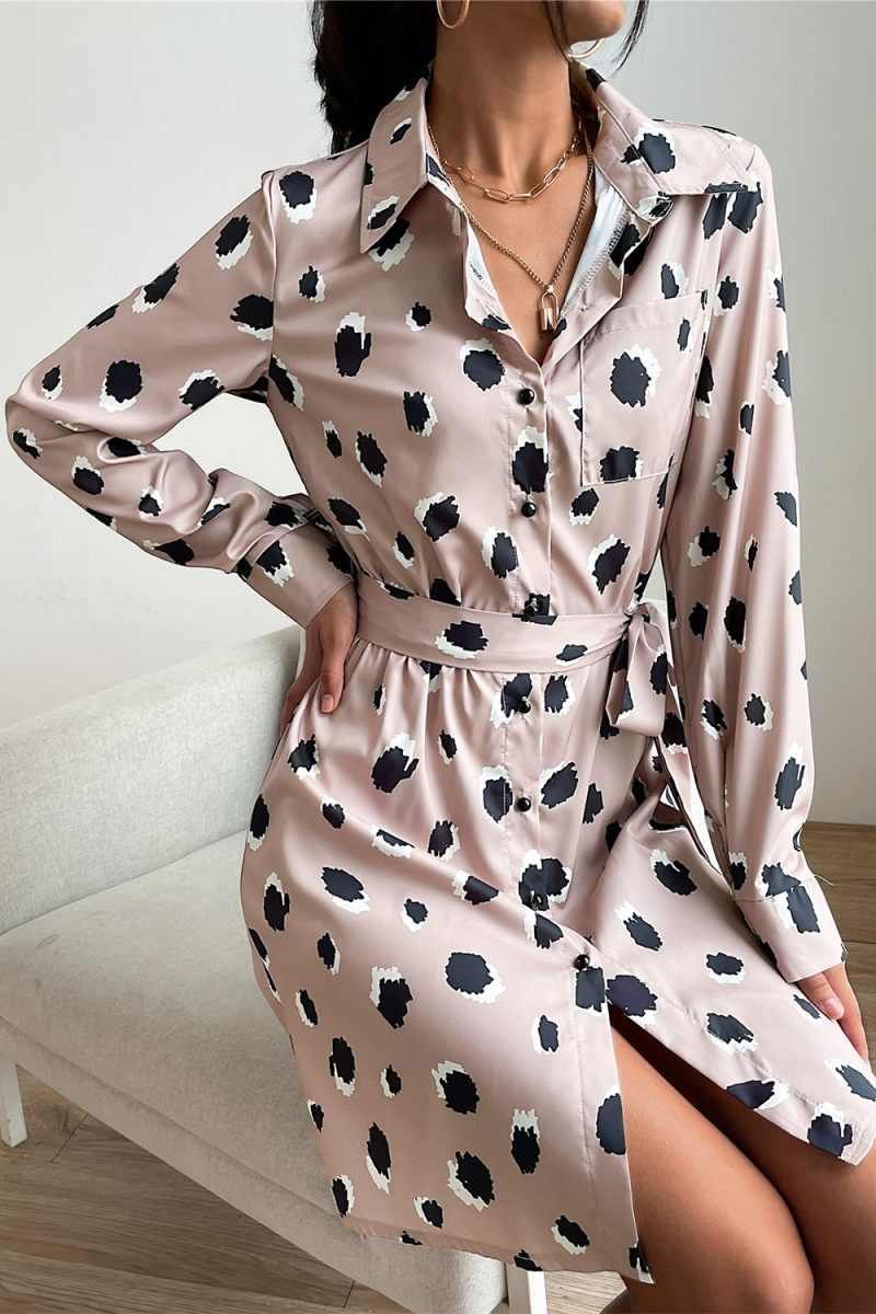 Women’s Autumn Button Front Pocket Shirt Dress - Image 3