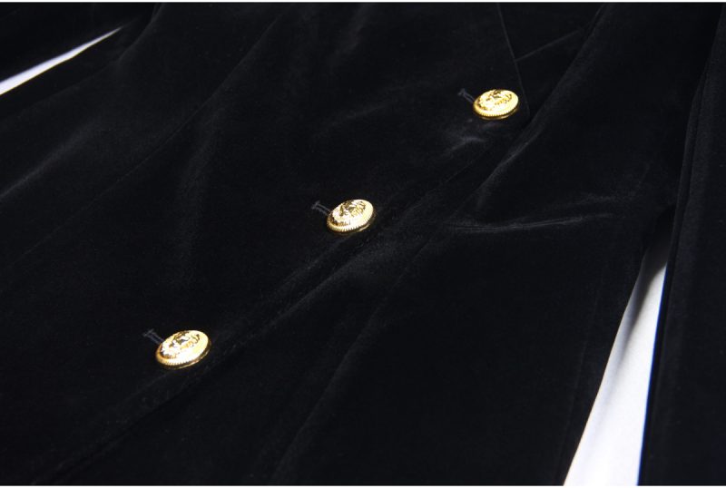 Velvet V-Neck Slim Fit Buttoned Dress Coat - Image 4