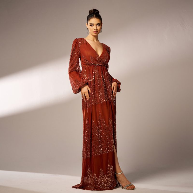 High-End Bridesmaid Dress with Sparkling Sequins - Image 2