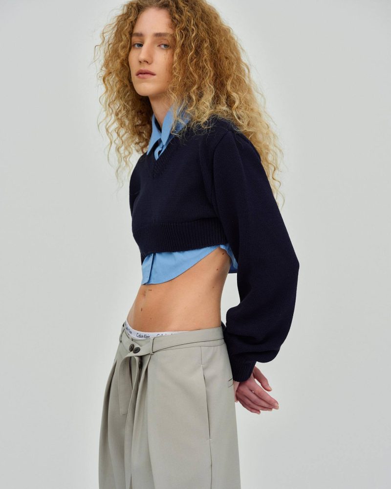 Cropped Pullover Long Sleeve Knit Shirt Women - Image 4