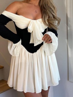 Waist-Defined Off-Shoulder Dress for Fall