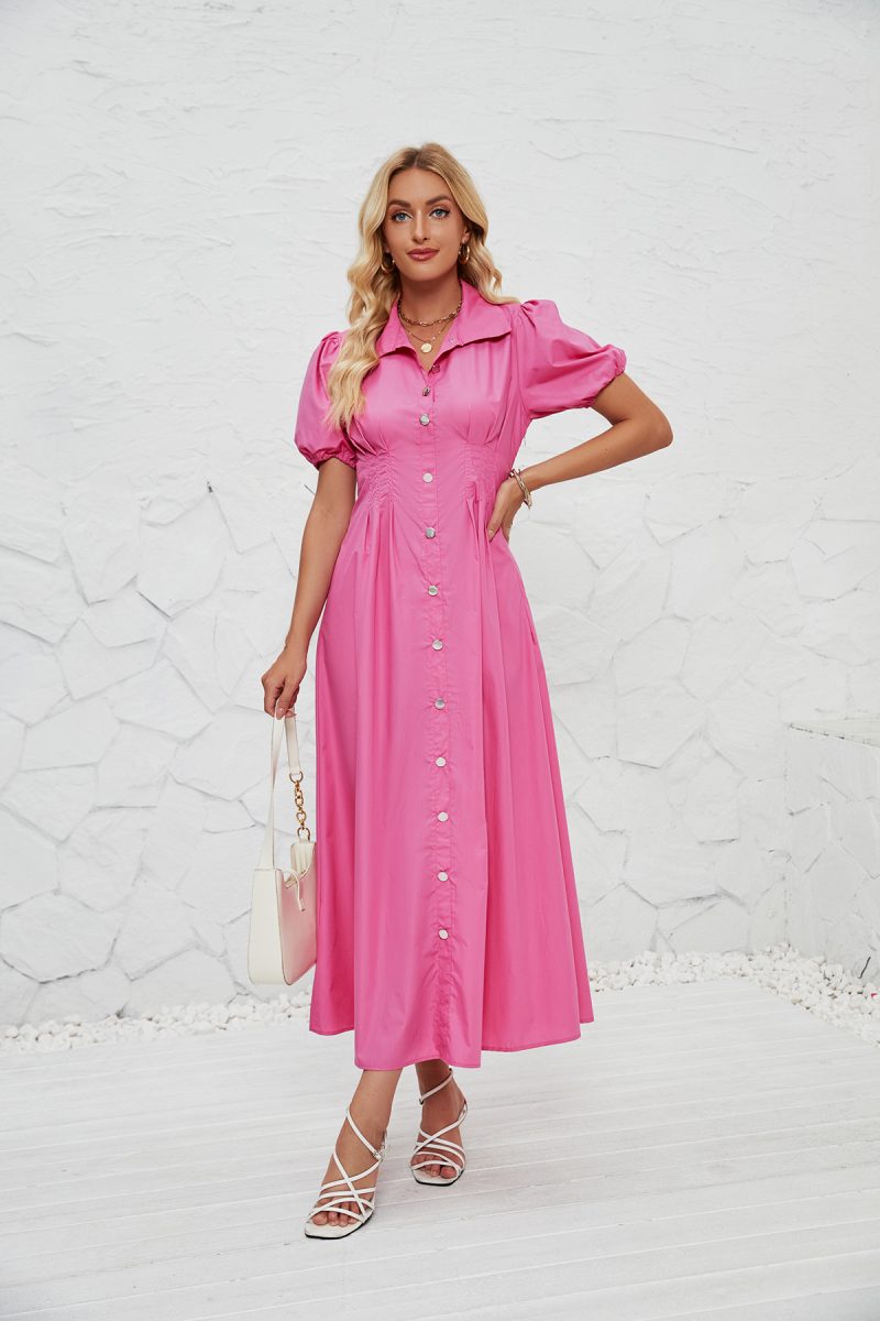 Women’s Summer Buttoned Slim Mid Length Dress - Image 3