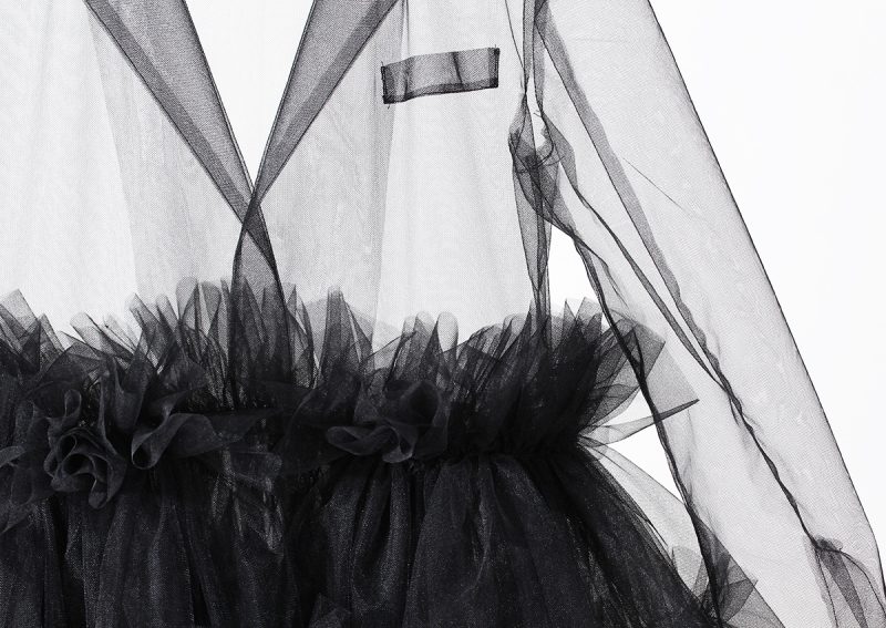 Statement Irregular Stitching Dress with Sheer Tulle - Image 3