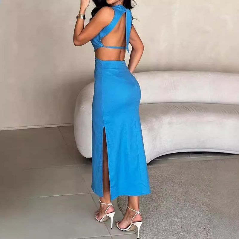 Elegant Sleeveless Cutout Tied Summer Dress Women - Image 2