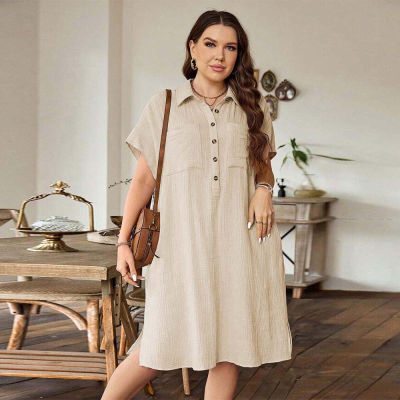 Loose Fit Turn Down Collar Shirt Dress - Image 4