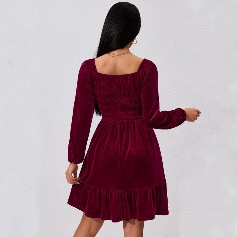 Classy Wine Red Mini Dress High Waist Winter Style - Image 2