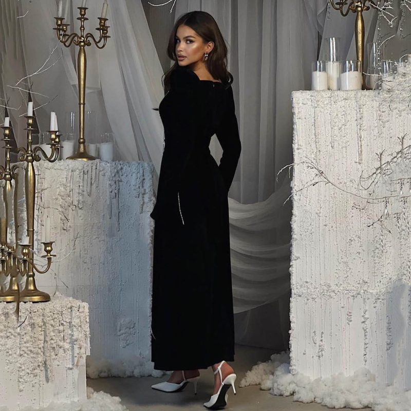 Velvet Bell Sleeve French A-Line Party Dress - Image 4