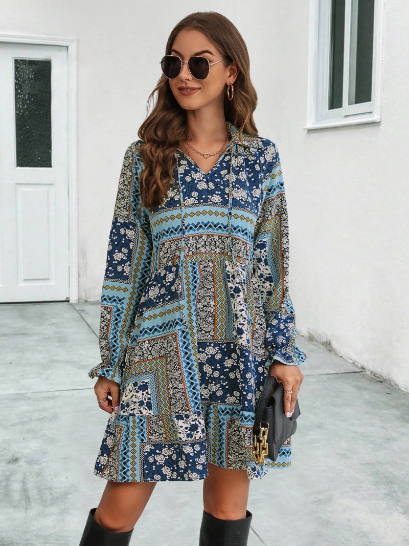 Trendy V-Neck Floral Print Long Dress - Image 4