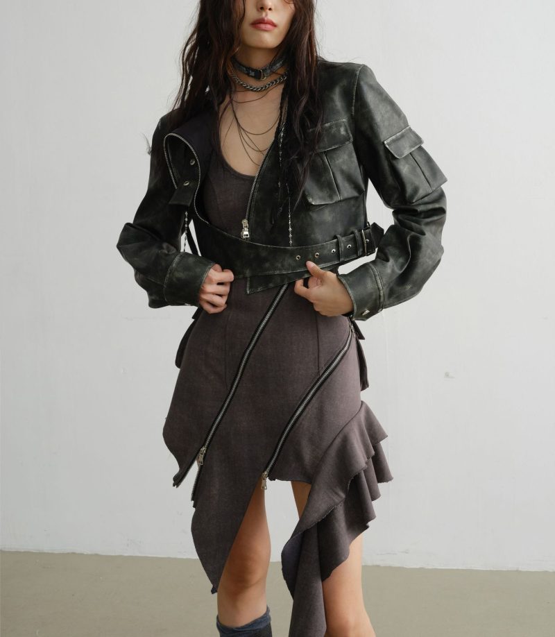 Asymmetric Zipper Vest Dress for Autumn Women - Image 3