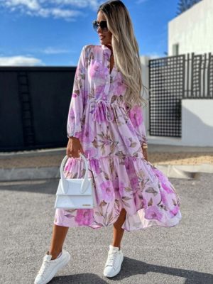Loose Fit Printed Long Sleeve Women’s Dress