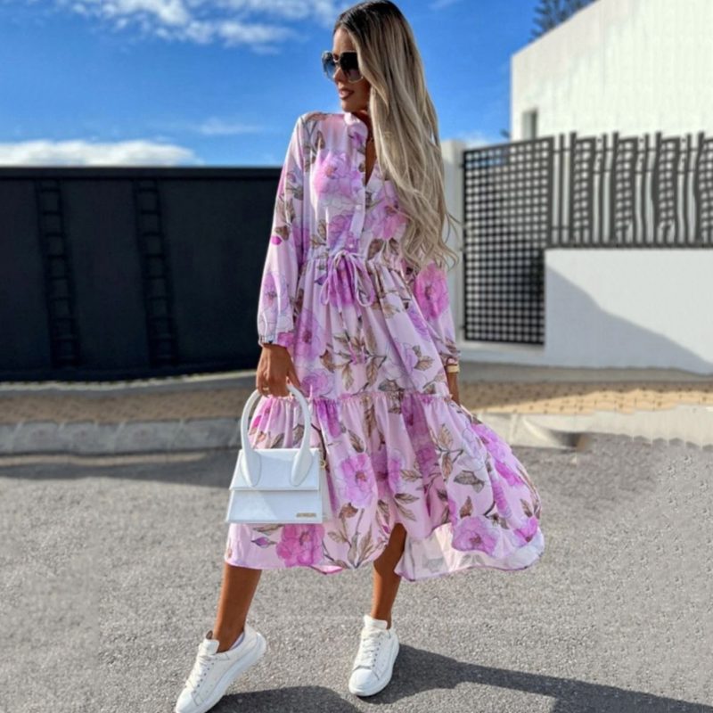Loose Fit Printed Long Sleeve Women’s Dress