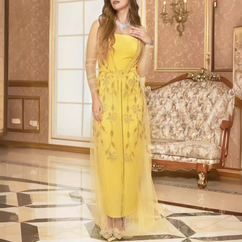Middle Eastern Rhinestone Kraft Tan Robe Gown - Image 4