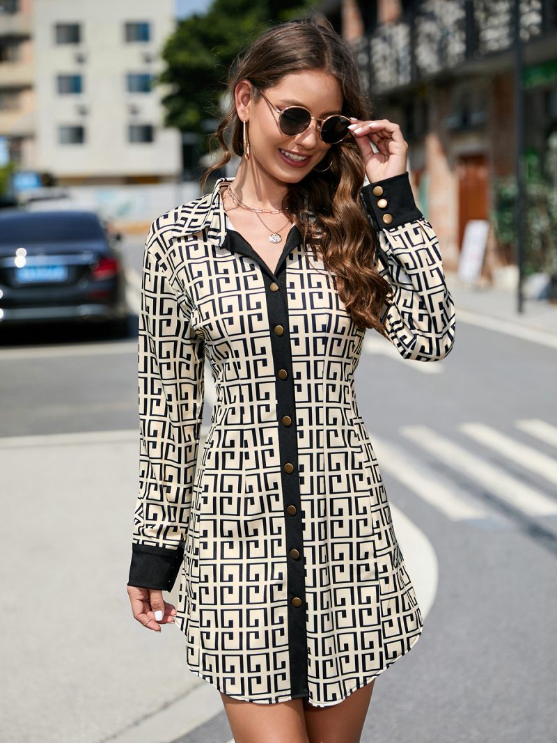 Long Sleeve Button Front Autumn Winter Dress - Image 2