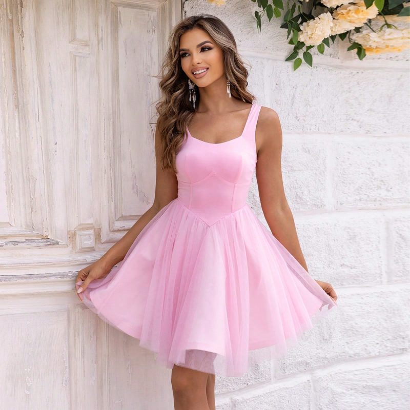 Sweet Summer Mesh Overlay A-Line Dress - Image 2