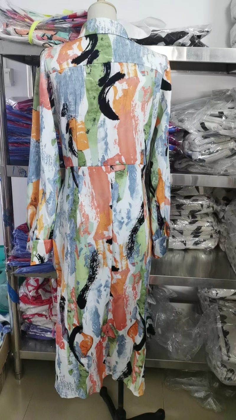 Asymmetric Long Sleeve Office Mid-Length Dress - Image 2