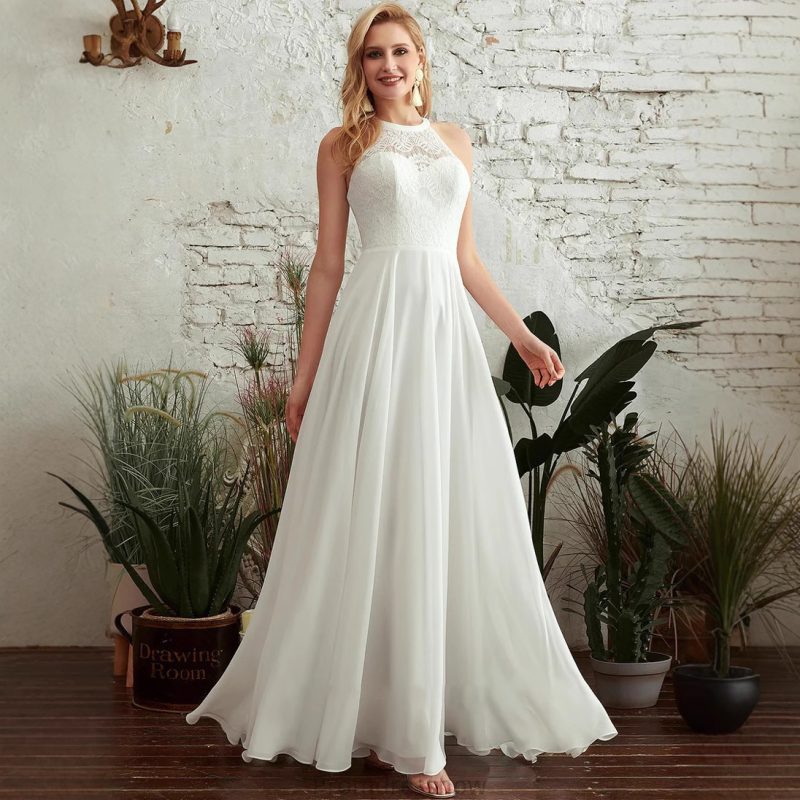 Spring Halter Solid Bridesmaid Wedding Guest Dress