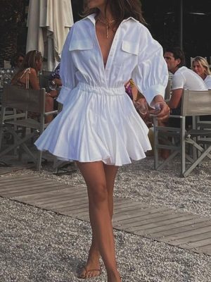 Short Cotton Collared A-Line Dress for Women