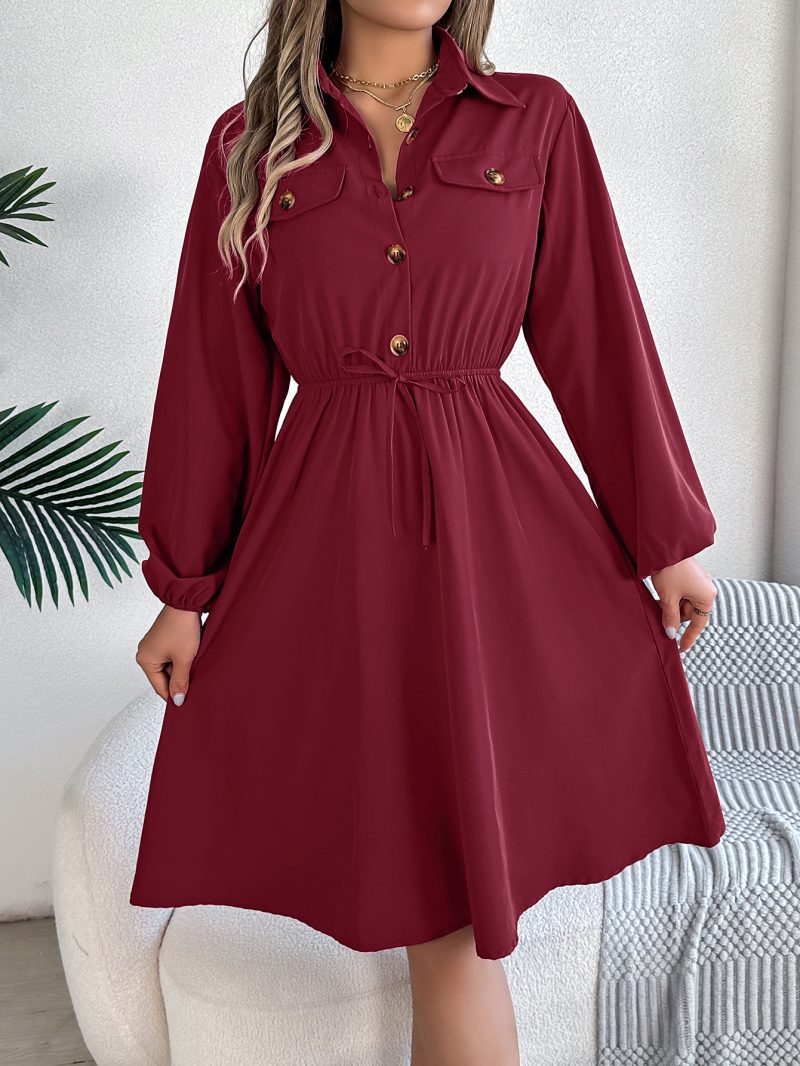 Long Sleeve Waist-Controlled Casual Shirt Dress - Image 4