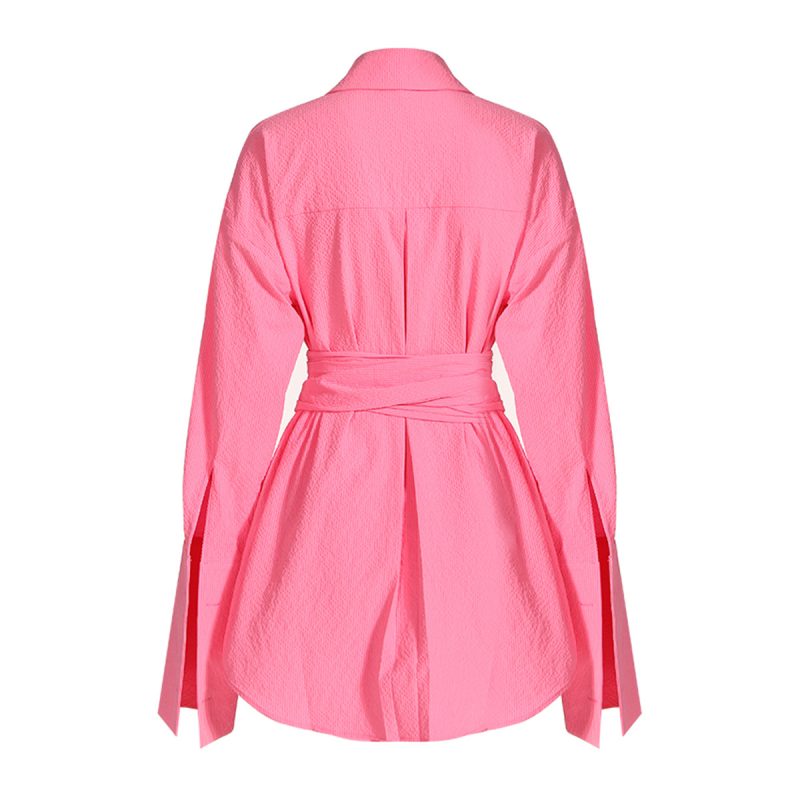 Slimming Mid-Length Lace-Up Vacation Shirt Dress - Image 3