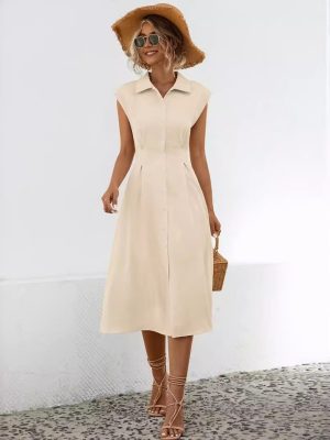 Spring Summer Waistcoat Style Shirt Dress Women
