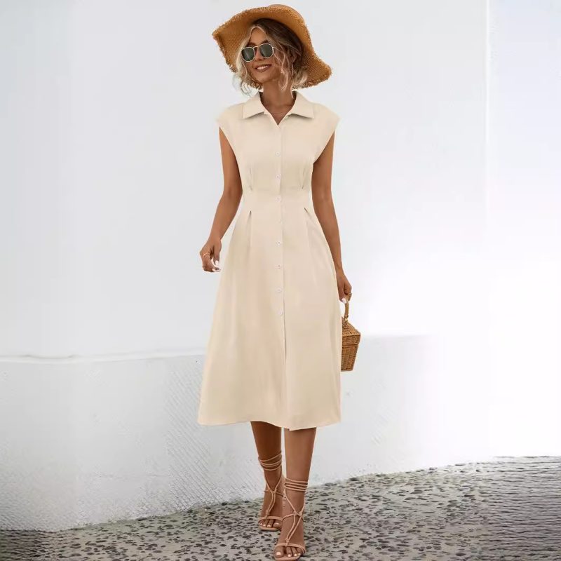 Spring Summer Waistcoat Style Shirt Dress Women