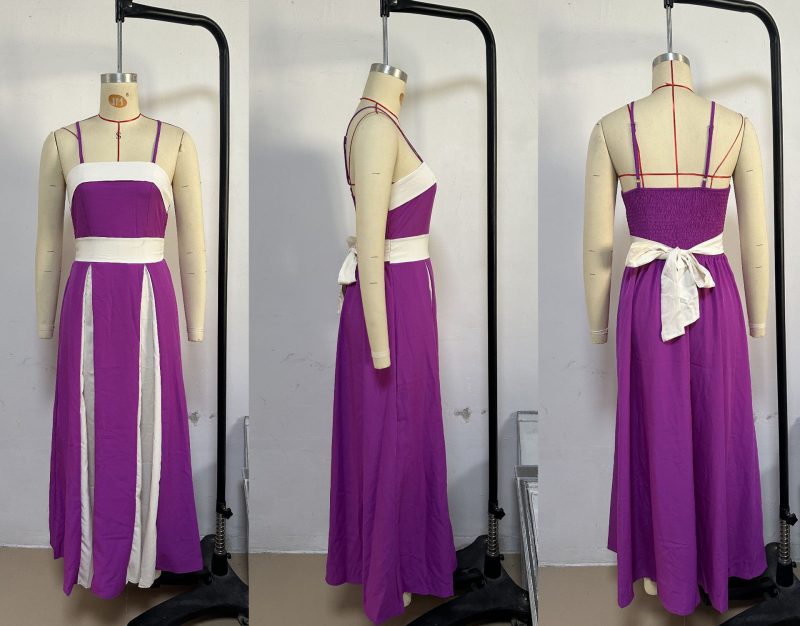 Elegant Color Contrast High Waist Summer Dress - Image 4