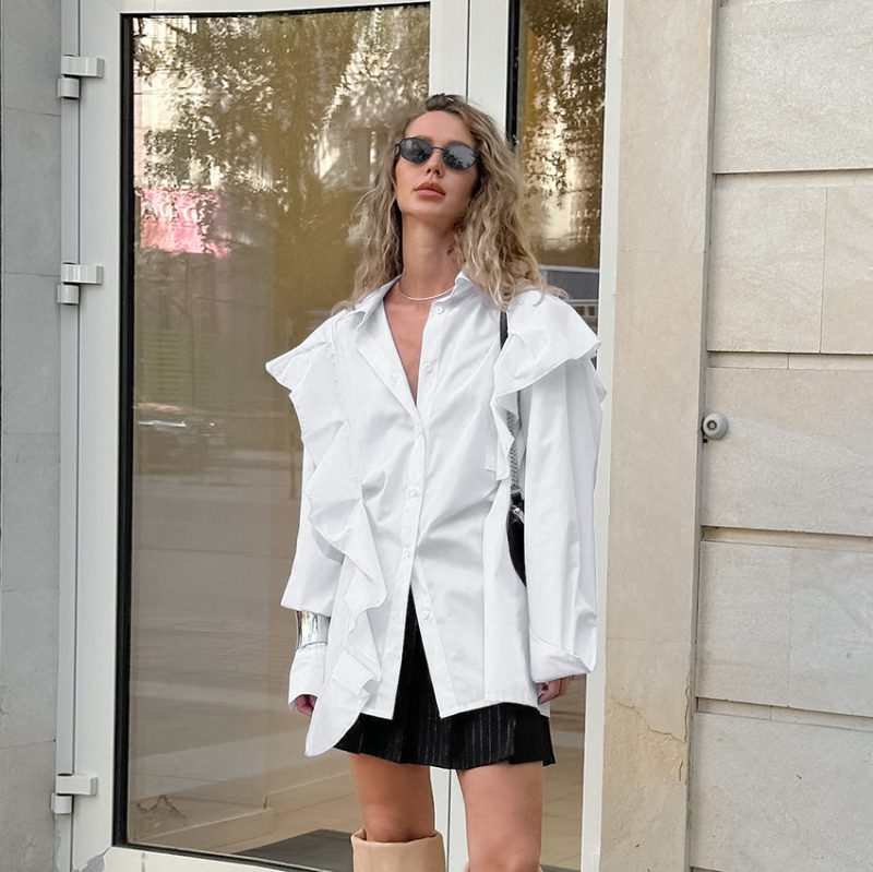 Elegant Ruffled Collar Office Shirt for Women - Image 3