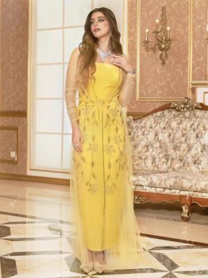 Middle Eastern Rhinestone Kraft Tan Robe Gown