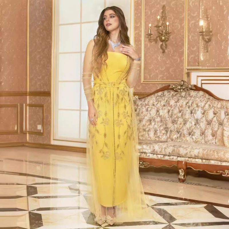 Middle Eastern Rhinestone Kraft Tan Robe Gown