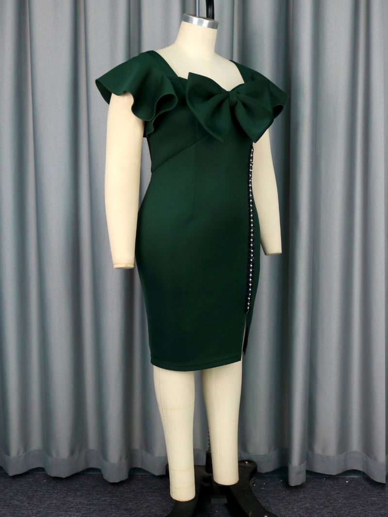 Elegant Beaded Bow Dress Square Collar Party - Image 2