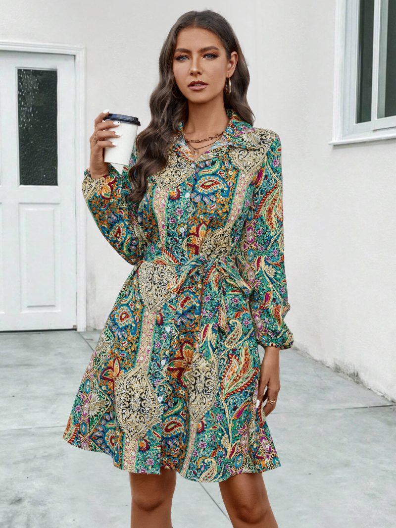 Floral-Print Long Sleeve Shirt Dress for Women - Image 3
