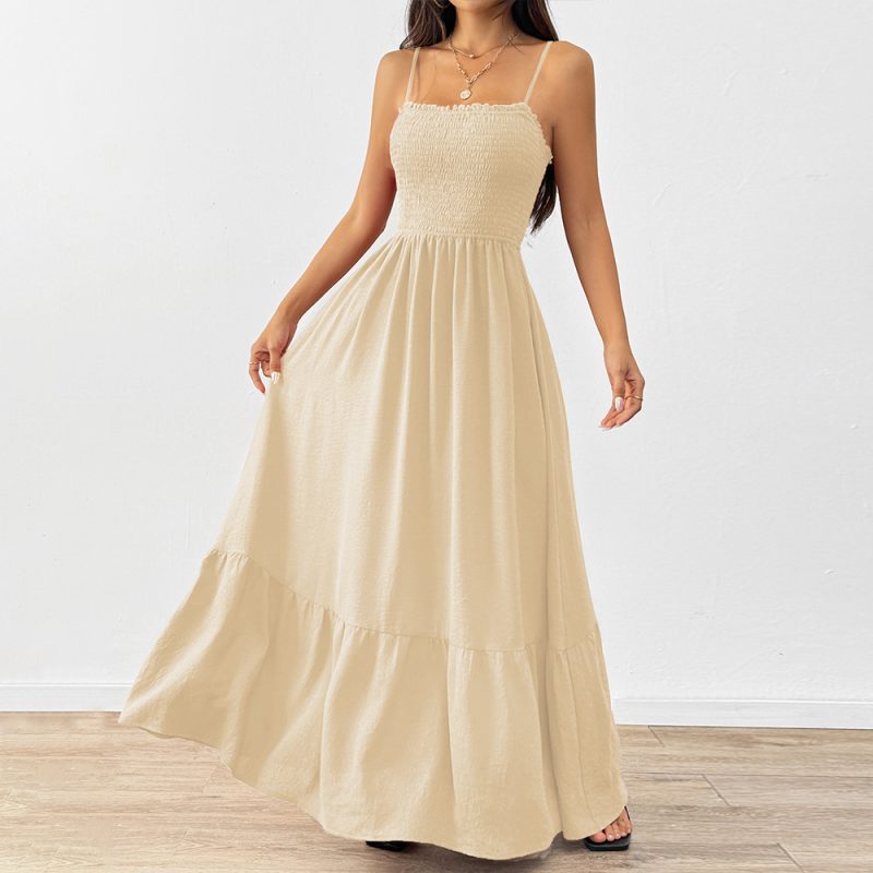 Elegant Smocked Chest Slim Waist Sling Dress - Image 4