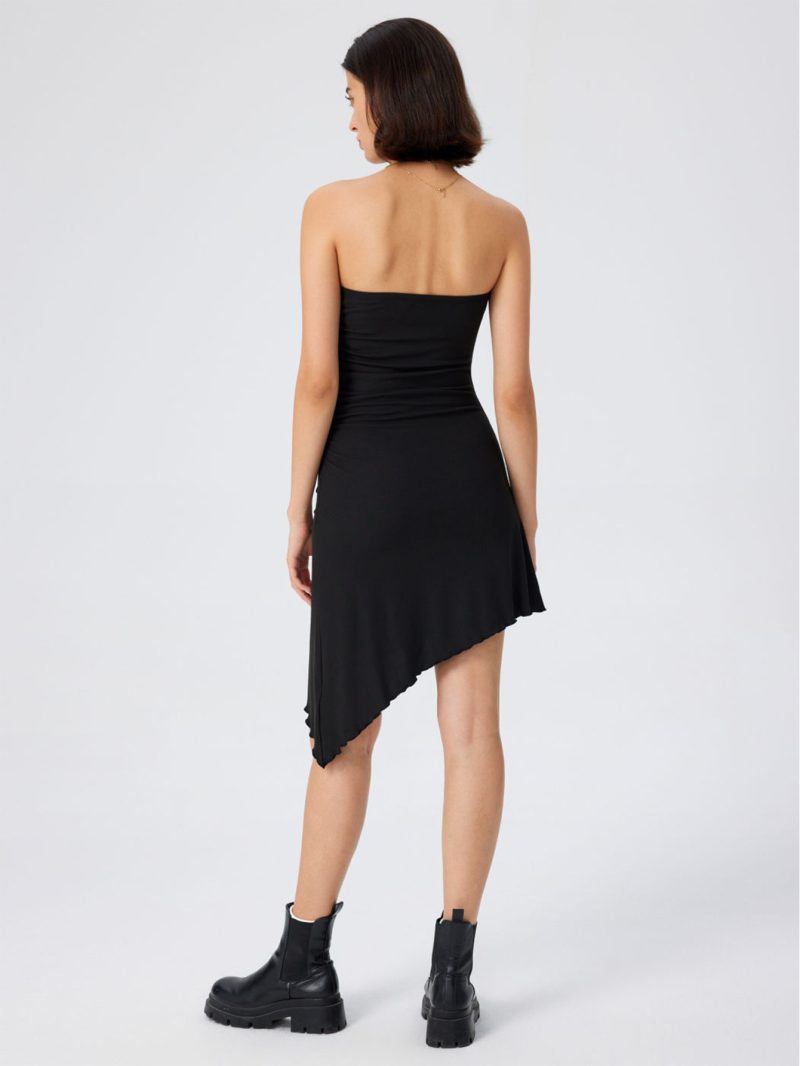 Knitted Tube Top Asymmetrical Hem Party Dress - Image 4