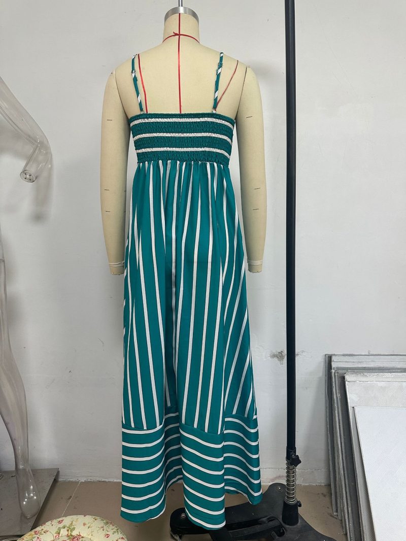 Striped Backless Swing Dress with Spaghetti Straps - Image 4