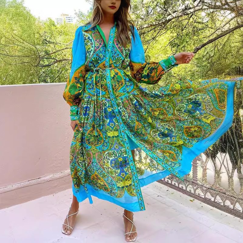 Large Swing Collared Printed Cardigan Dress Women - Image 2