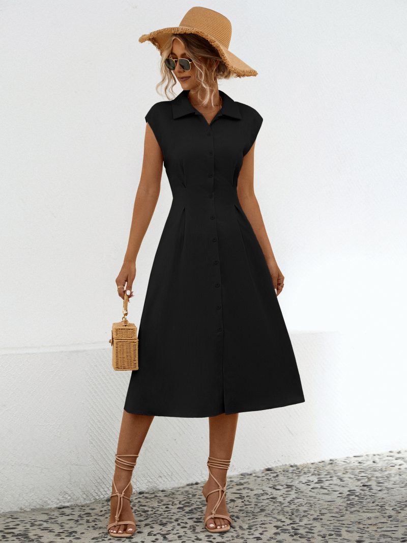 Spring Summer Waistcoat Style Shirt Dress Women - Image 3
