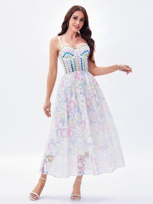 Three-Dimensional Floral Corset Dress Romantic Evening Gown