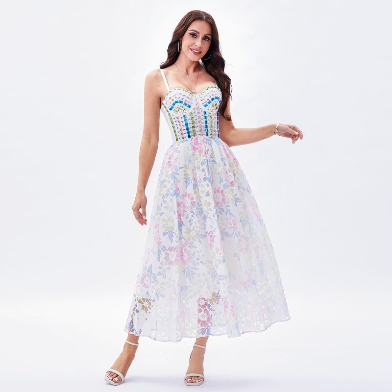 Three-Dimensional Floral Corset Dress Romantic Evening Gown