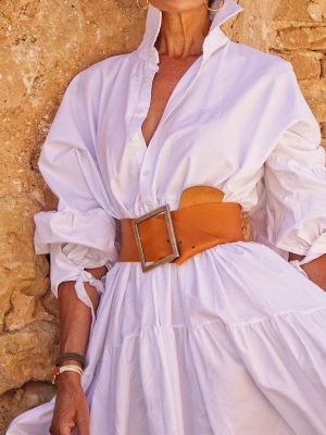 Autumn Collared Long Sleeve Casual Midi Dress