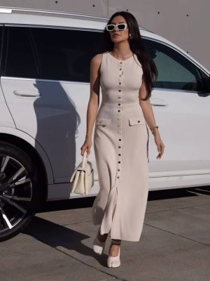 Sleeveless High Waist Single Breasted Maxi Dress