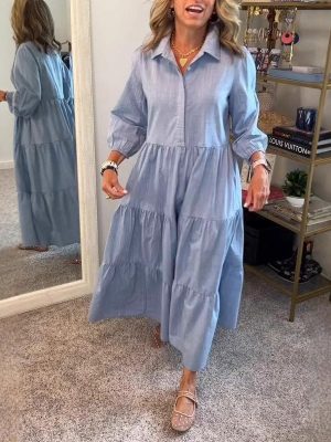 Women’s Polo Collar Shirt Dress for Winter