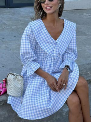 Spring Summer Plaid Office A-Line Dress