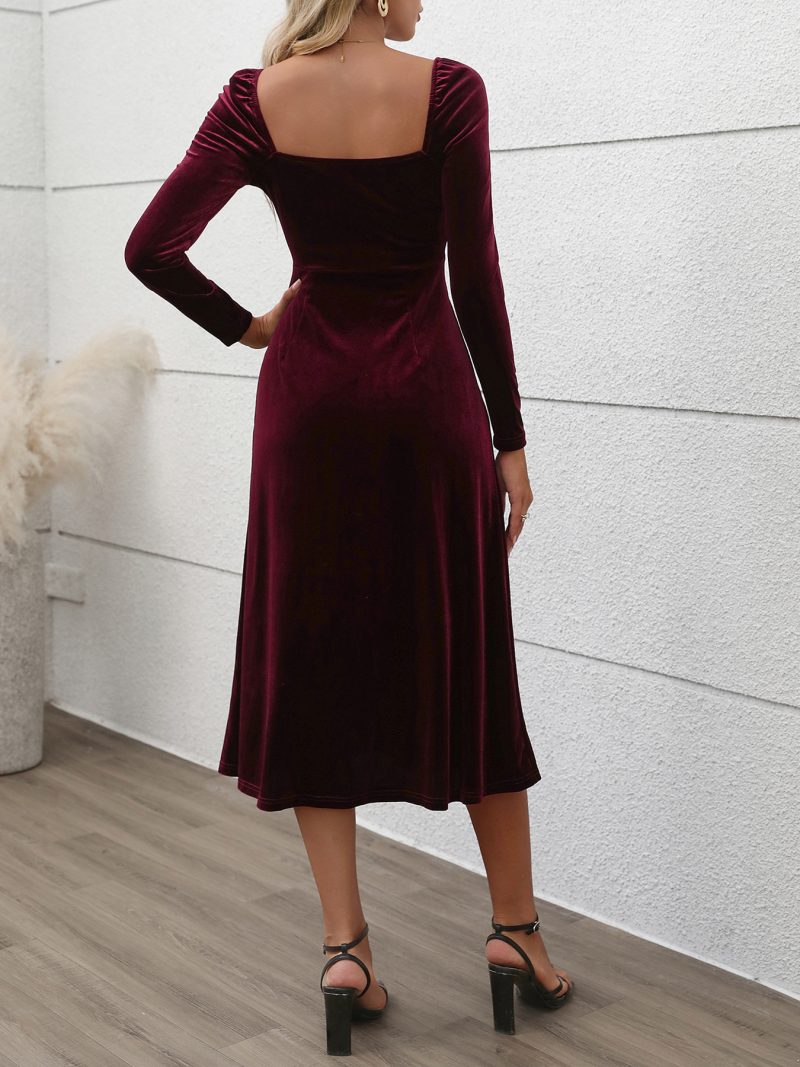 Velvet Split Dress for Women Autumn Winter - Image 3