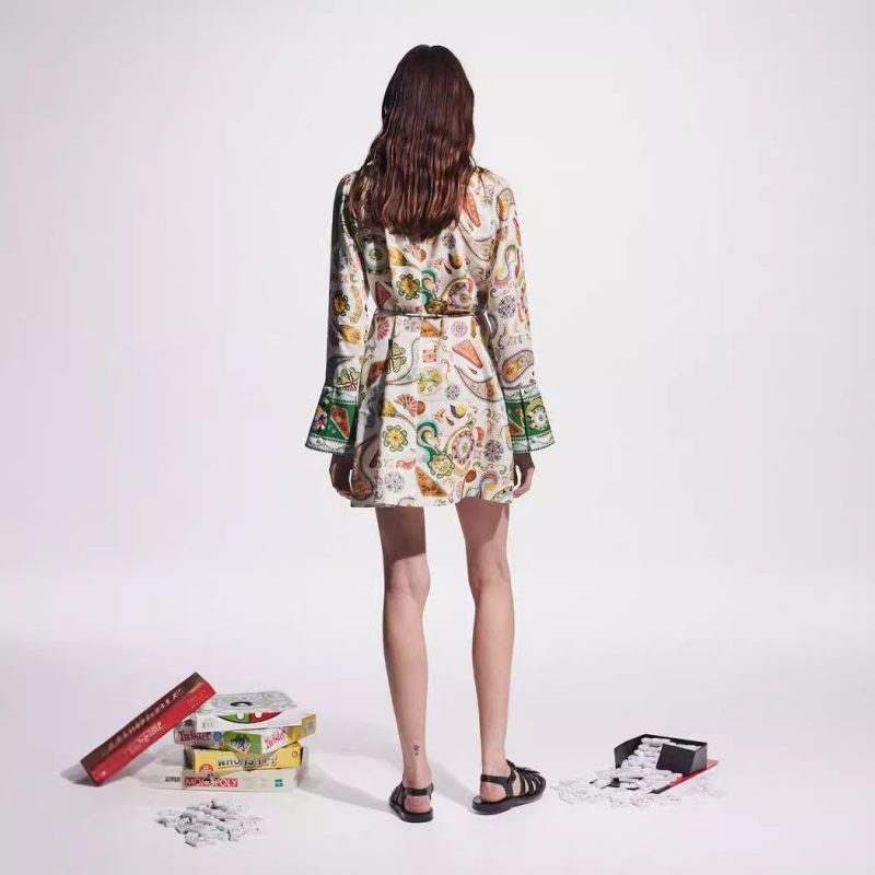 Women's Elegant Printed Long Sleeve Linen Dress - Image 2