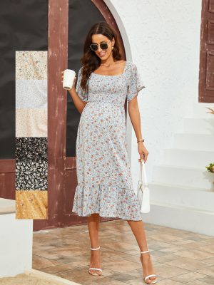 Summer Chiffon Short Sleeve Floral Midi Dress