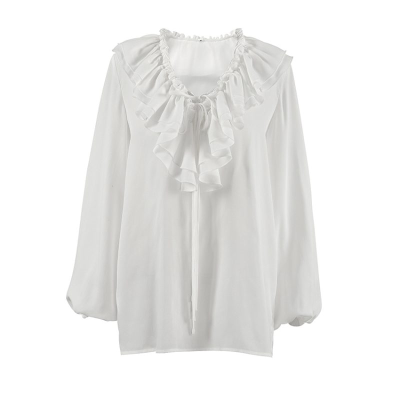 Women’s V-Neck Lace-Up Lantern Sleeve Blouse - Image 4