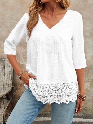 Casual Ruffled Cutout Embroidery Short Blouse Women